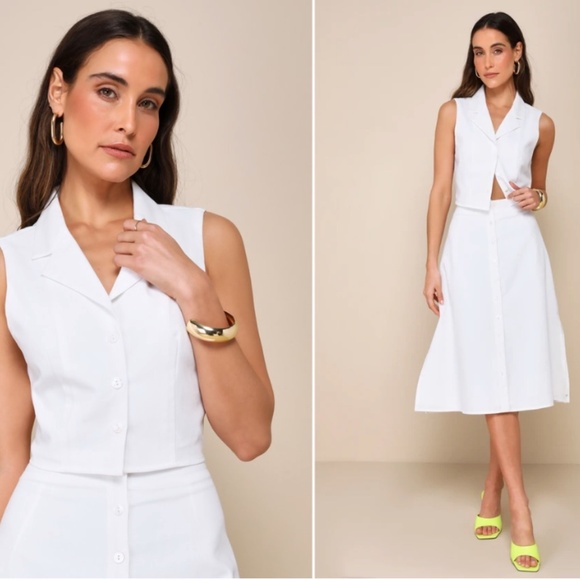 LULU's Casual Romantic Chic Date Night Flirty Brunch Resortwear Linen Vest Top - Picture 1 of 5